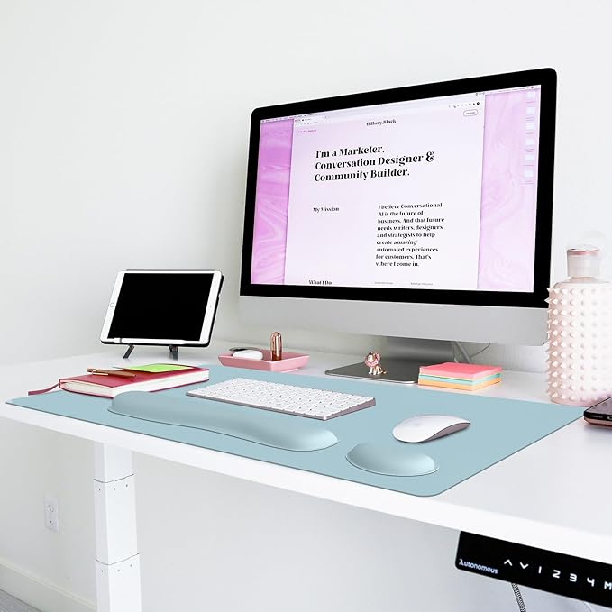 Desk Pad Mat Set,3-in-1 Large Mouse Pads with Wrist Rest and Keyboard Pad, Desk Mats for Keyboards and Mouses, Ergonomic Keyboard and Mouse Mat Set for Office Home Decor(Blue, 31.5" x 15.7")