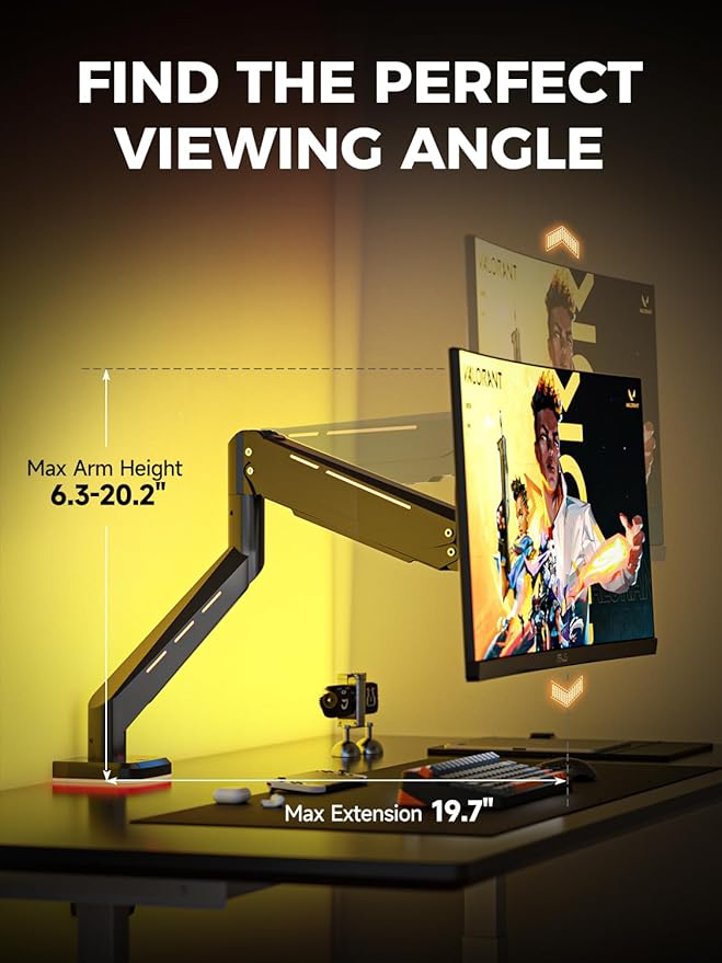 Suptek Single RGB Monitor Mount for 17-32'' Screen up to 22lbs, Gas Spring Monitor Arm, Full Motion Adjustable Desk Stand, Black, MDXDJ
