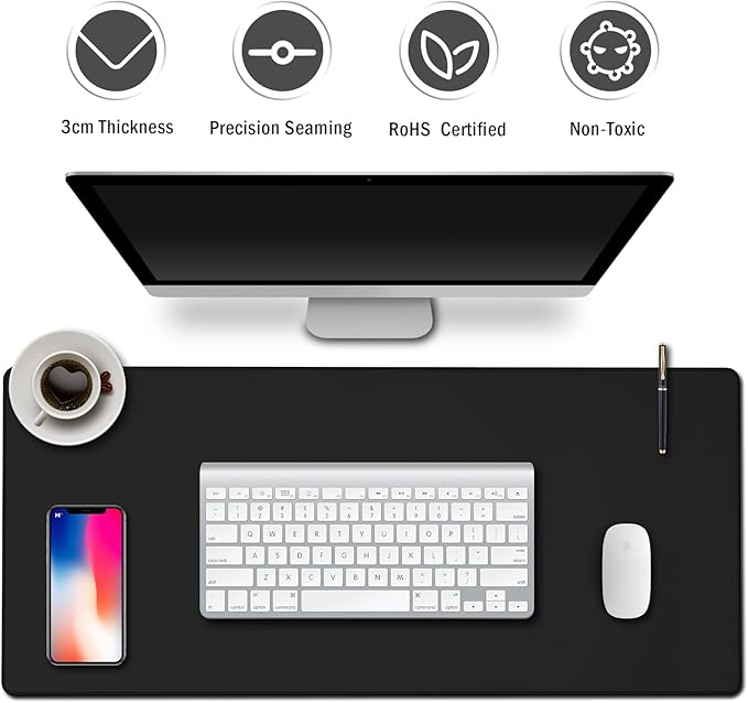 Gaming Mouse Pad Large XXL (35.4×15.75×0.12in) Thick Extended Mouse Mat Non-Slip Spill-Resistant Desk Pad with Special-Textured Surface, Anti-Fray Stitched Edges for Keyboard, PC - Black