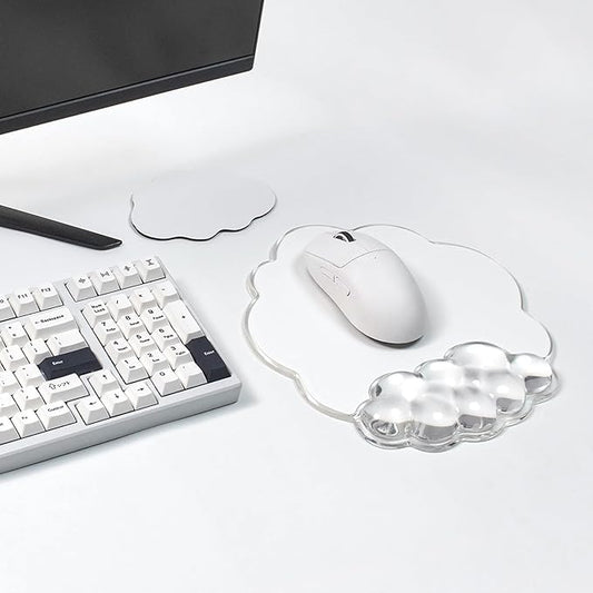 Cloud Mouse Pad with Gel Wrist Support for Mouse - Clear Ergonomic Mousepad with Non-Slip Base and Cute Coaster for Computer Keyboard Typing Pain Relief/Laptop/Home/Office