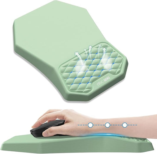 Ergonomic Mouse Pad Wrist Rest Support, Massage Design Surface for Carpal Tunnel Pain Relief, Memory Foam, Non-Slip PU Base for Computer Desk, Green