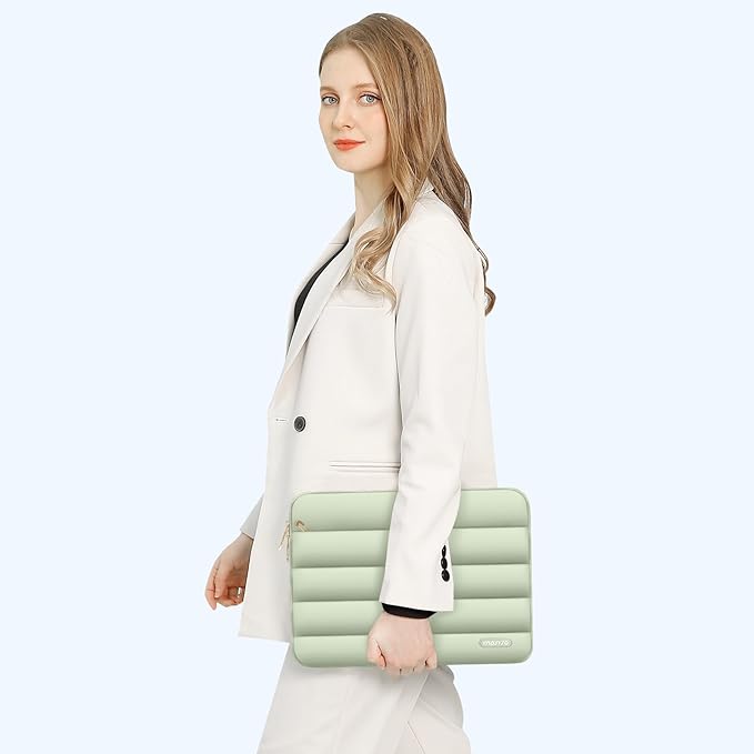 MOSISO Laptop Case 16 inch, 15-15.6 inch Puffy Laptop Sleeve Compatible with MacBook Pro 16 M5 M4 M3 M2 M1, HP Dell ASUS Acer Toshiba Lenovo, Polyester Horizontal Bag with Small Case, Sage Green