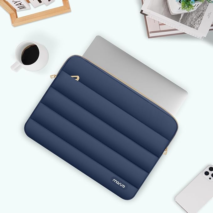 MOSISO Laptop Case 16 inch, 15-15.6 inch Puffy Laptop Sleeve Compatible with MacBook Pro 16 M5 M4 M3 M2 M1, HP Dell ASUS Acer Toshiba Lenovo, Polyester Horizontal Bag with Small Case, Midnight Blue