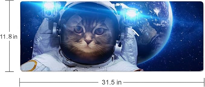 Astronaut Cat Nebula Galaxy Outer Space Gaming Mouse Pad XL Extended Large Desk Mat Big Mousepad Non-Slip Rubber Base Stitched Edge Long Desk Pad for Desktop PC Computer Gamer,31.5×11.8 Inch