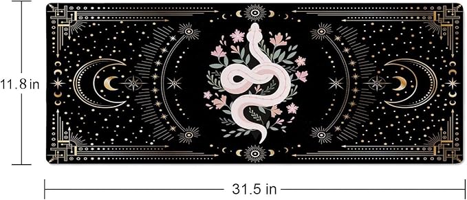 Boho Snake Witch Desk Mat Moon Phases XL Mouse Pad Large Full Desk Mousepad Gaming Extended Keyboard Mouse Mat Desk Pad for Computer Laptop 31.5''X11.8'' Non-Slip Rubber Base with Stitched Edges