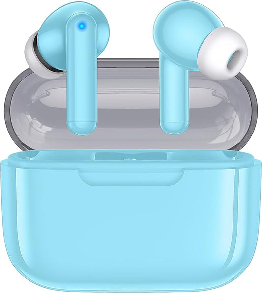 kurdene Wireless Earbuds, Bluetooth 5.3 in Ear Buds Light Weight Headphones with Deep Bass Sound,48 Hours Playtime Headset,Clear Calls Earphones with Mics for Sports Workout Blue