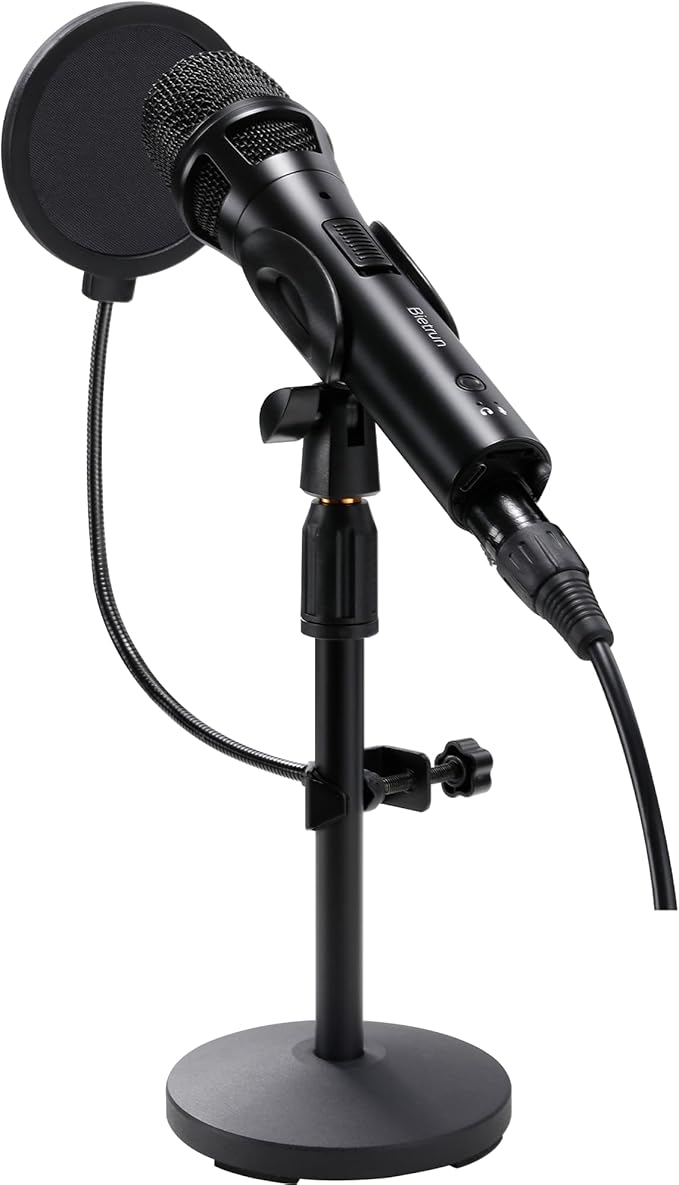 Xlr Usb Dynamic Microphone for Singing Recording, Metal Dynamic Studio Singing Recording Microphone with Mic Gain, Desktop Stand, Pop Filter, Headphone Jack, for PC, Audio Interface, Mixer, Mac