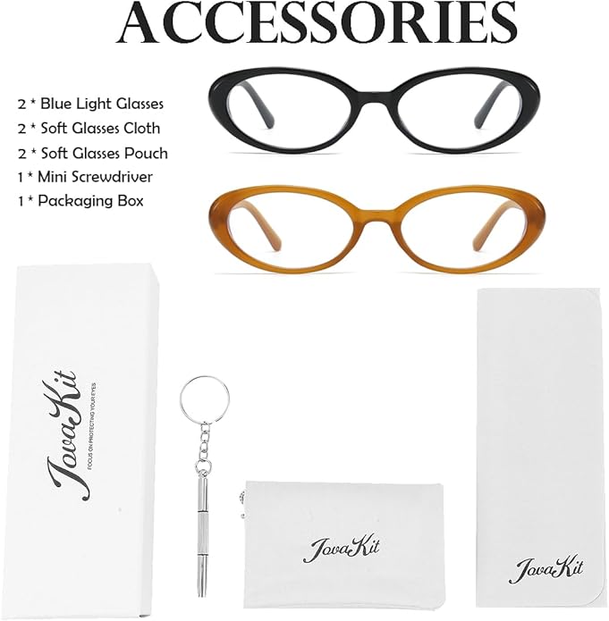 JOVAKIT Oval Blue Light Blocking Glasses for Women Men Vintage Fashion Small 90s Retro Oval Frame Style Eyeglasses