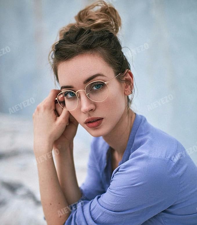 AIEYEZO Blue Light Glasses for Women Men Fashion Retro Circle Wire Frames Eyeglasses Anti-Blue Light Computer Gaming Glasses