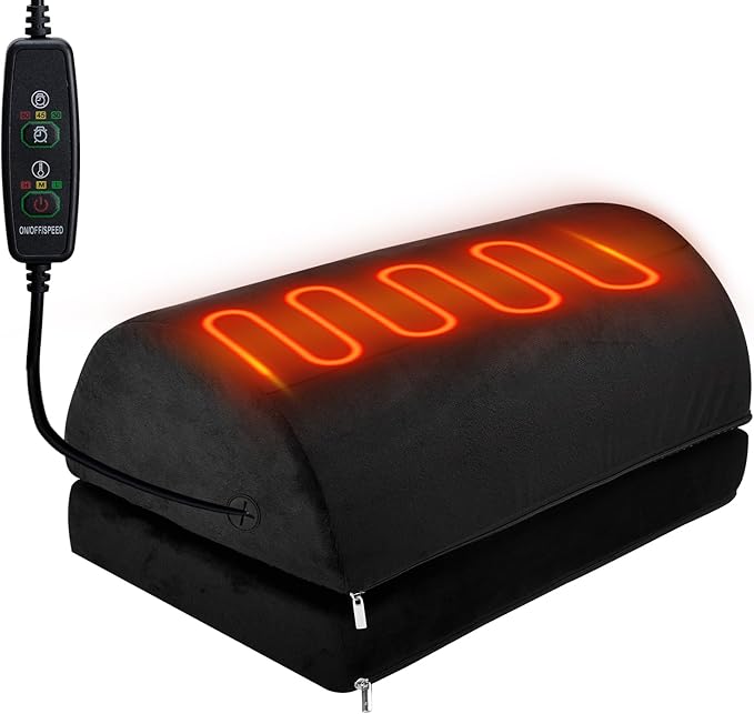 Heated Foot Rest Under Desk at Work, Office Desk Accessories Under Desk Footrest with Adjustable Height and Washable Cover, Removable Heating Accessories Foot Stool with Handle, Black