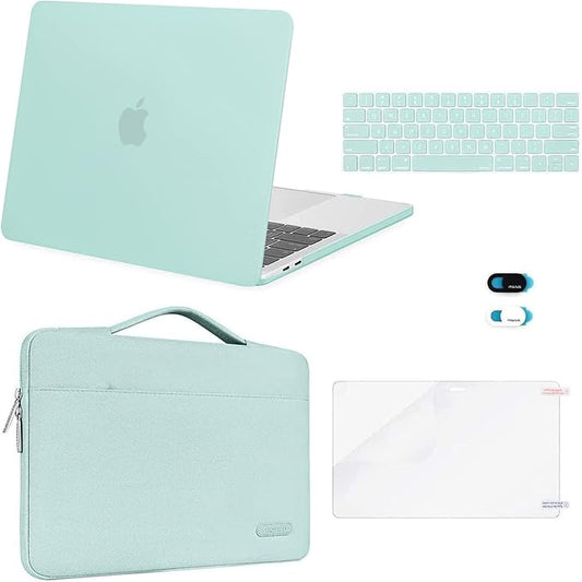 MOSISO Compatible with MacBook Pro 13 inch Case M2 2026, 2025, 2024-2016 A2338 M1 A2251 A2289 A2159 A1989 A1708 A1706, Plastic Hard Case&Bag&Keyboard Skin&Webcam Cover&Screen Protector, Mint Green