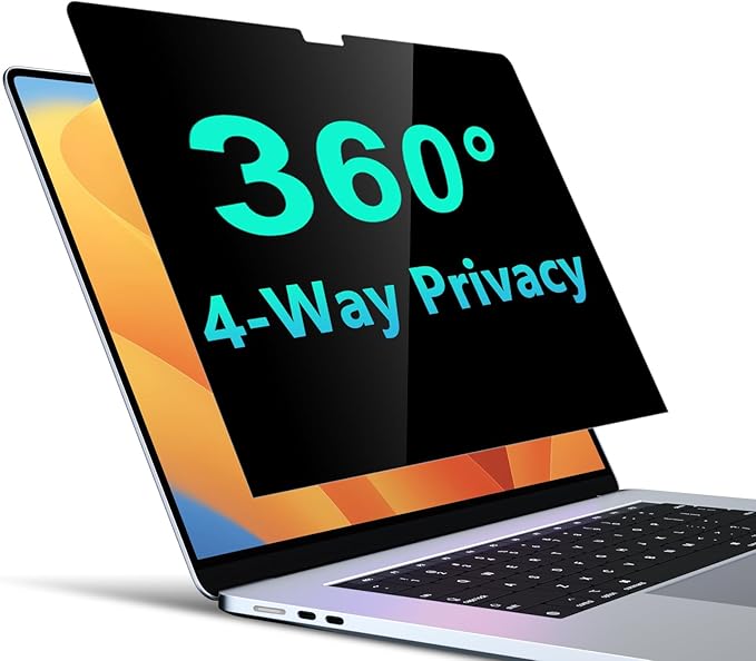 PYS 4-Way Privacy Screen for MacBook Pro 14 Inch (2024-2021, M4, M3, M2, M1) - 360° Anti-Spy Filter, Matte Anti-Glare Protector, Scratch-Resistant Film, Laptop Privacy Filter Shield