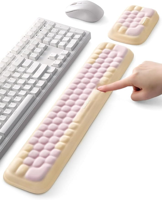 Meatanty Keyboard and Mouse Wrist Rest Set, Computer Wrist Pad Support, Ergonomic Keypad Hand Rest Combo, Memory Foam Typing Pink Desk Accessory Carpal Tunnel Cushion, Laptop Office Home School Women