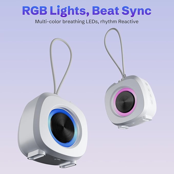 Speaker, Small Portable Bluetooth Wireless IPX5 Waterproof Shower Speaker,Loud Stereo Sound Deep Bass,Dual Pairing, RGB Lights,Long Playtime for Outdoor Party, Great Gift,1PC (White)