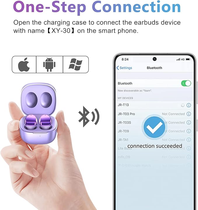 ELOVEN Wireless Earbuds Deep Bass Stereo Sound Bluetooth Earbuds 120H True Wireless Headphones with Ear Caps (S/M/L) for Samsung S26/S25/S24/S23/S22 Ultra Z Flip 5/4/3/Fold 5/4 iPhone 17/16/15 Purple