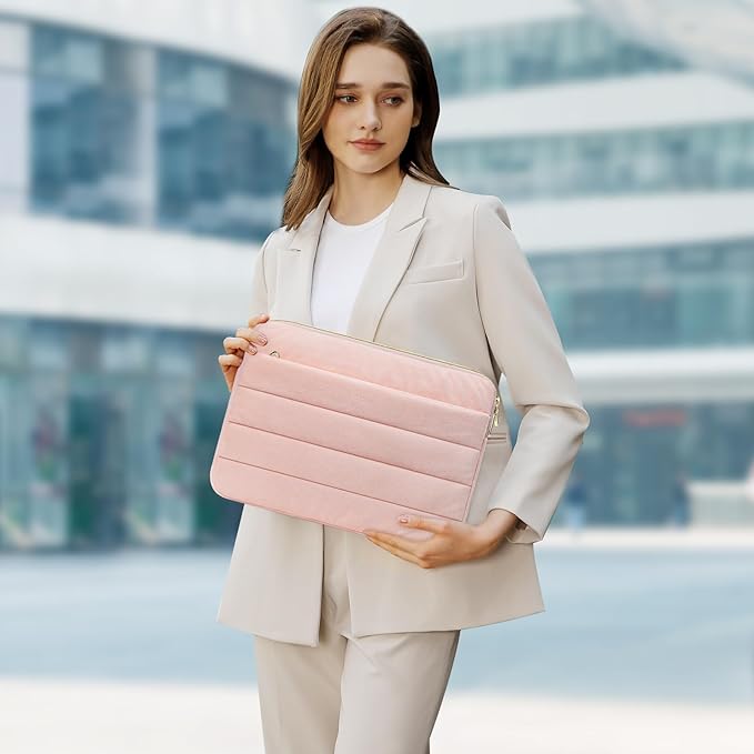 MOSISO 13-14 inch Laptop Case, 13.3 inch Laptop Sleeve Compatible with MacBook Air 13 13.3 13.6/Pro 13/Pro 14, HP Dell ASUS Lenovo, Soft Cozy Lightweight Horizontal Bag with Small Case, Pink