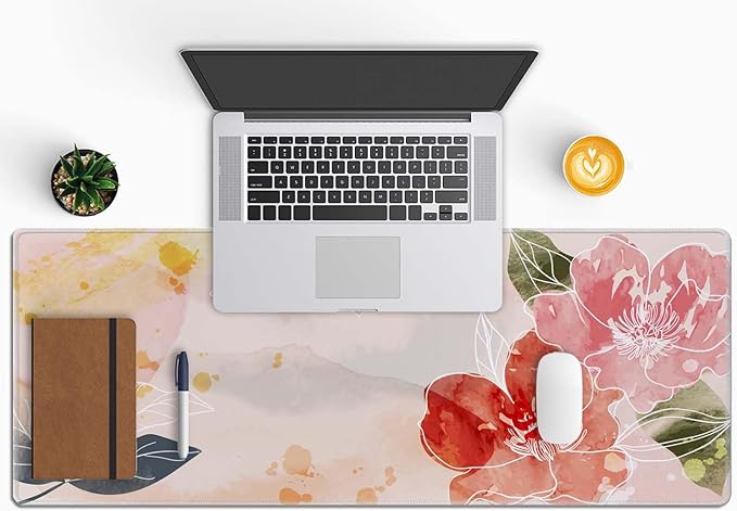 Desk Mat Watercolor Floral Desk Accessories Girls Extended Gaming Mouse Desk Pad Decorations for Women Office Keyboard Mousepad Mat 31.5x11.8in, Stitched Edge Non-Slip Bottom Large Mouse Pad for Desk