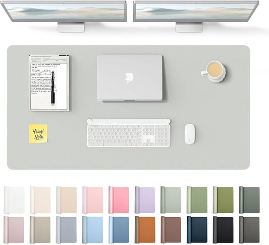 YSAGi Leather Desk Protector, Office Mat, Large Mouse Mat, Non-Slip PU Leather Blotter, Laptop Desk, Waterproof Writing Pad for Office and Home (Light Grey, 47.2" x 23.6")