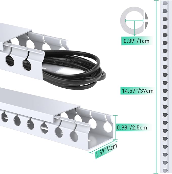 ENONCI Updated White Cable Raceway Kit, 155（10x15.5） inch Open Slot Wire Covers for Cords, Cable Management System to Hide Under Desk/TV/Computer/Net/Power Cords(Pack 10) - Image 2