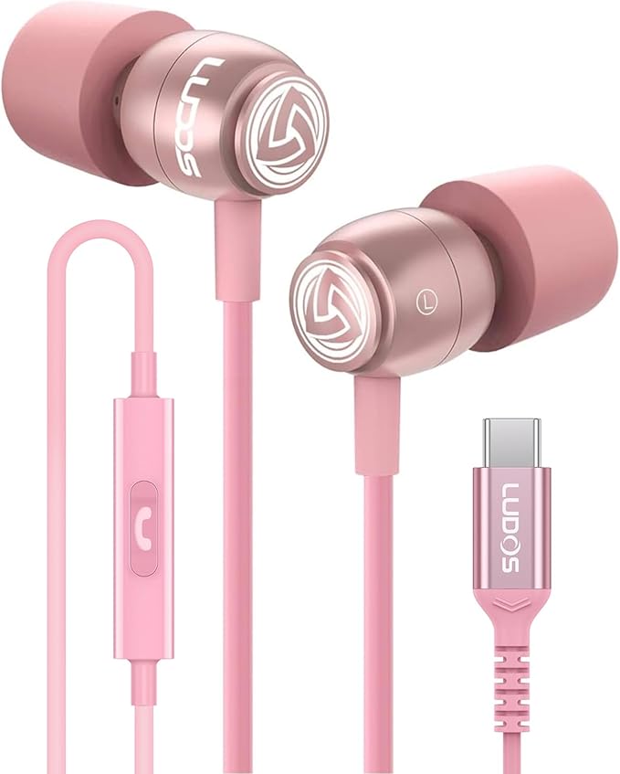 LUDOS Clamor USB C Headphones for iPhone 17 16 15 Pro Max Plus Air iPad Pro, 5 Years Warranty, USB-C Earbuds for Samsung Galaxy S26 S25 S24 S23 Ultra S22 S21 FE S20 A55 A54 A53, USB Type C Earphones