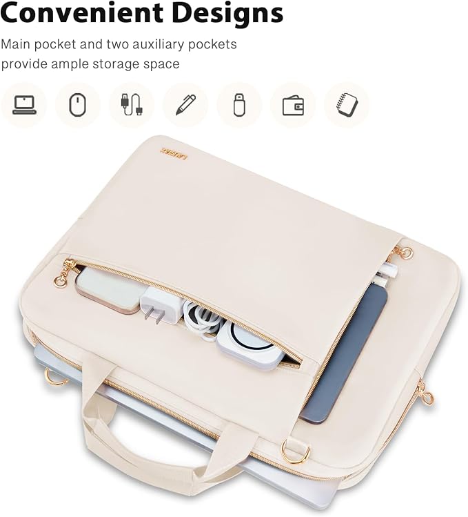 Laptop Case Bag Women Men Computer Sleeve Compatible with MacBook/Dell/HP/Acer/ASUS/LG, Waterproof Shoulder Carrying Briefcase, Beige, 15.6-16 Inch