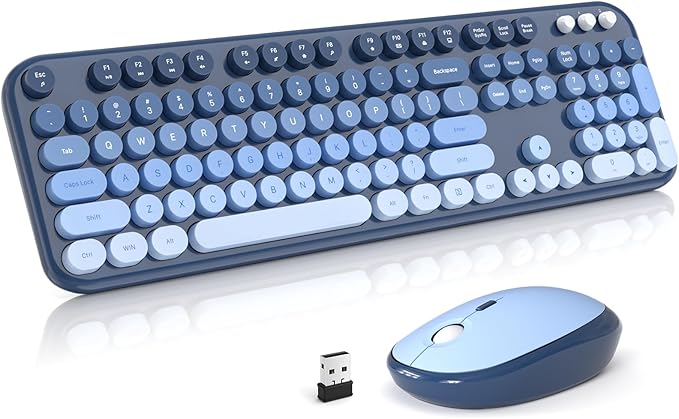 Wireless Keyboard and Mouse Combo, Typewriter Full Size Keyboard with Number Pad, Ergonomic Design for Windows PC Computer Laptop Desktop, Home and Office Use -Blue