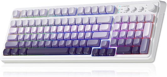 AULA S99 Wireless Keyboard, Tri-Mode Bluetooth/2.4GHz/USB-C Cute Creamy Gaming Keyboard with Number Pad RGB Backlit, Media Knob Custom Computer Keyboards for MAC Xbox PC Gamer - Gradient Purple