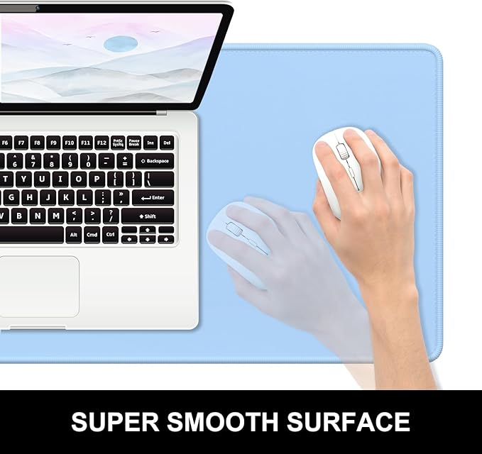Hsurbtra Desk Pad, 23.6" x 13.8" Premium-Textured Desk Mat, Stitched Edge Anti-Slip Waterproof Rubber Mouse Pad, M Extended Computer Mat for Office Gaming Laptop Keyboard Sky Blue