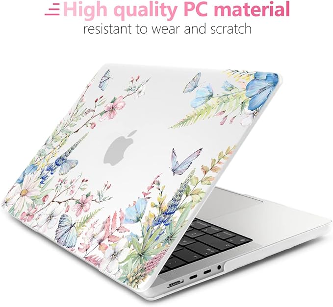 Batianda for MacBook Pro 14 Inch Case 2026-2021 Release M5 M4 M3 M2 M1 Pro/Max, 1.2mm Slim Graphic Hard Shell Cover with Keyboard Cover, Screen Protector 4-in-1 Bundle, Elegant Flowers
