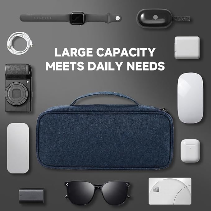Teskyer Tech Organizer Pouch – Portable Waterproof Electronics Bag with Compartments for Cables, Chargers, Earbuds & Phone (Navy Blue)