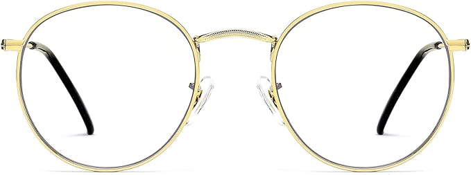 Round Blue Light Blocking Glasses for Men Women, Circle Metal Wire Rimmed Frame Glasses Anti Glare & UV RF5002
