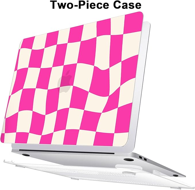 AKIT Compatible with MacBook Air 13 Inch Case M1 2022 2021 2020 A2337 A2179 A1932, Pattern Hard Laptop Shell Case+Screen Protector+Keyboard Cover for MacBook Air 13.3 Inch, Hot Pink Checkerboard