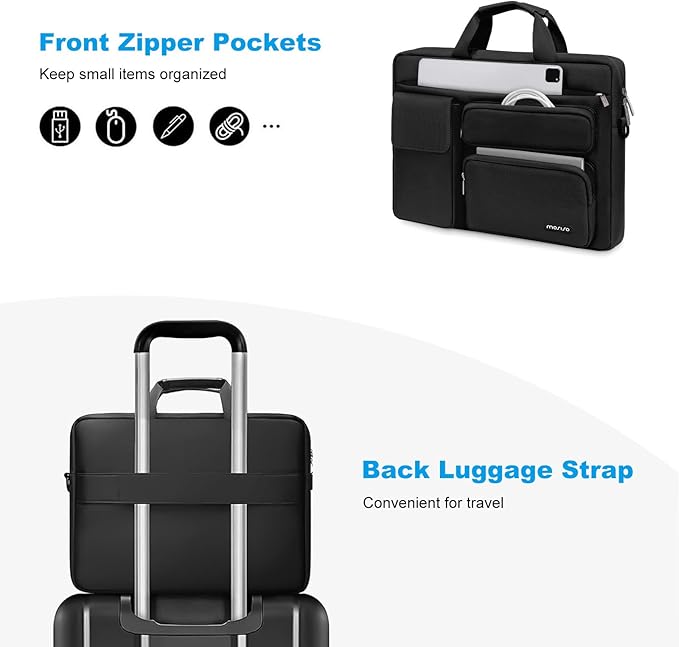 MOSISO Laptop Shoulder Bag 13.3 inch, 13-14 inch Computer Bag Compatible with MacBook Air/Pro 13 / Pro 14, HP Dell ASUS Lenovo with 2 Raised&1 Flapover&1 Horizontal Pocket&Handle&Belt, Black