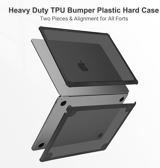 MOSISO Compatible with MacBook Air 13 inch Case M5 2026 M4 2025 M3 M2 2024-2022 A3449 A3240 A3113 A2681,3 in 1 Kit Crack-Resistant Heavy Duty Protective Plastic Hard Case with TPU Bumper, Black