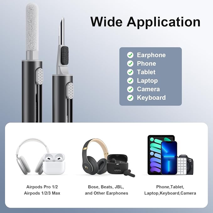 Hyashee Cleaner Kit for Airpods Pro 1 2 3 Multi-Function Cleaning Pen with Soft Brush Flocking Sponge for Bluetooth Earphones Case Cleaning Tools Black - Image 5