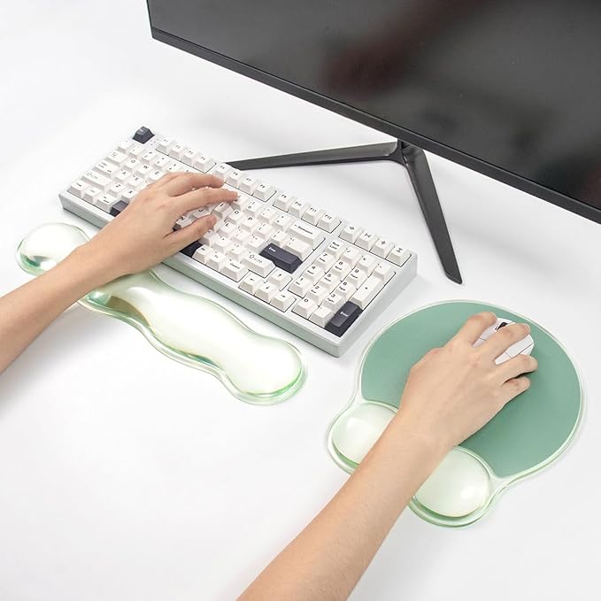 Gel Wrist Rest for Keyboard and Mouse - Ergonomic Green Mouse Pad with Wrist Rest Support Non-Slip Base for Desktop/Latop/Office/Home