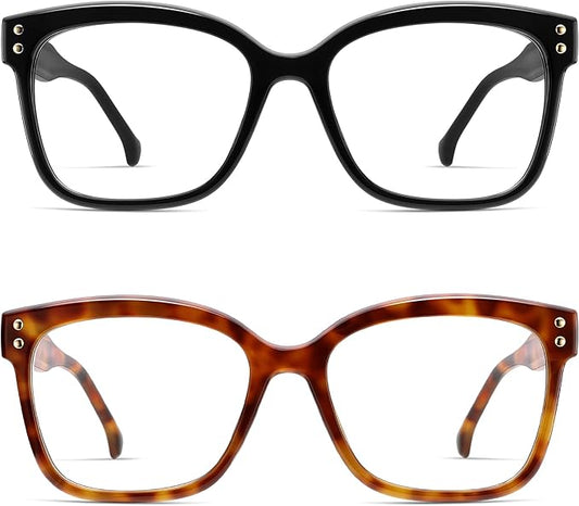 AMOMOMA Trendy Square Reading Glasses for Women Blue Light Blocking Spring Hinge Stylish Readers AM6228