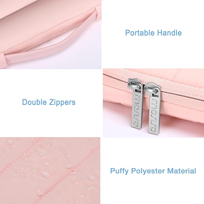 MOSISO 360 Protective 15-15.6 inch Laptop Case, 16 inch Puffy Laptop Sleeve Compatible with MacBook Pro 16, HP, Dell, ASUS, Acer, Lenovo Notebook Computer,Polyester Horizontal Side Open Bag, Pink