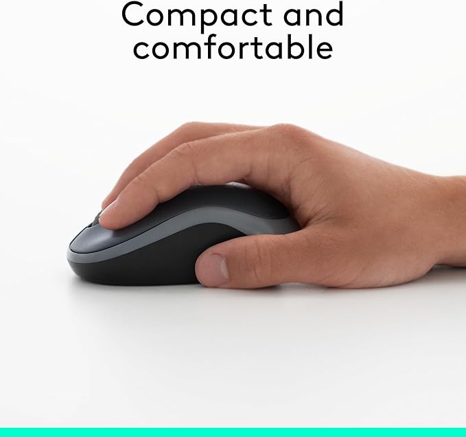 Logitech M185 Wireless Mouse, 2.4GHz with USB Mini Receiver, 12-Month Battery Life, 1000 DPI Optical Tracking, Ambidextrous PC/Mac/Laptop - Swift Grey