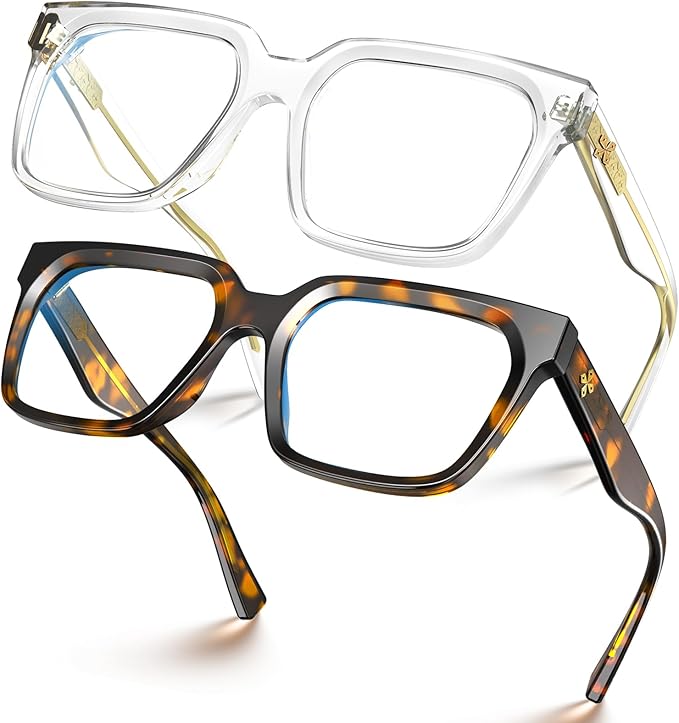 VISOONE 2 Pack Rectangle TR90 Blue Light Blocking Glasses Computer Eyewear with Preppy Look for Women and Men Cougar