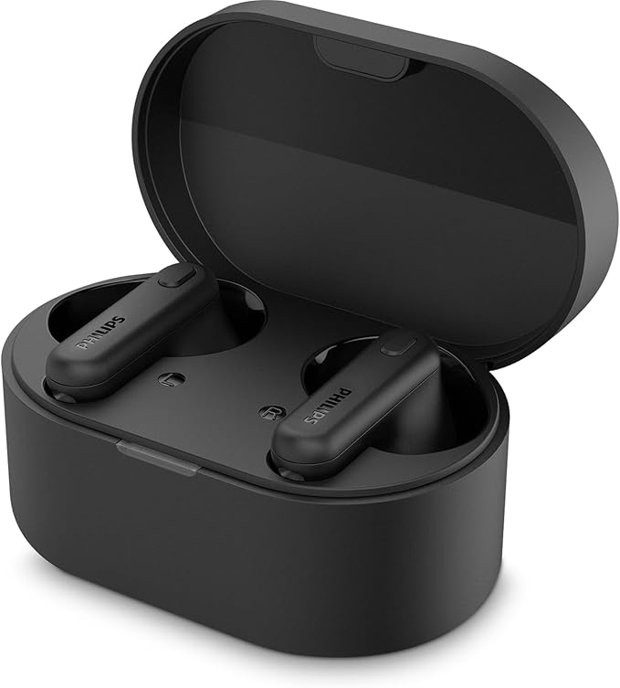 Philips TAT1108 Wireless Earbuds,True Wireless Headphones,Powerful Bass with 6 mm Driver,Clear Call with AI Mic,15-Hour Battery Life,Bluetooth v5.3,IPX4 Rating,Ergonomic Design for Comfort,Black