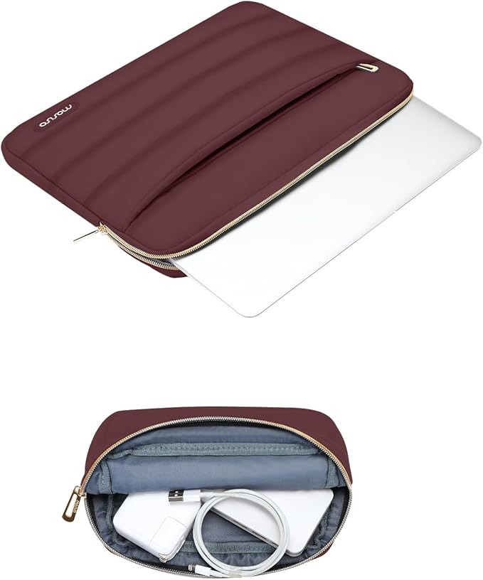 MOSISO Laptop Case 16 inch, 15-15.6 inch Puffy Laptop Sleeve Compatible with MacBook Pro 16 M5 M4 M3 M2 M1, HP Dell ASUS Acer Toshiba Lenovo, Polyester Horizontal Bag with Small Case, Wine Red