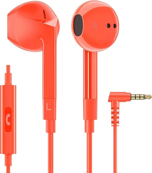 LUDOS FEROX Wired Earbuds in-Ear Headphones, 5 Year Warranty, Earphones with Microphone, Noise Isolation Corded for 3.5mm Jack Ear Buds for iPhone, Samsung, Laptop, Kids, School Students - Coral