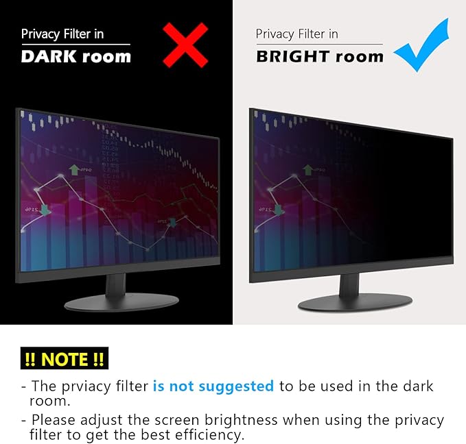 FILMEXT 2 Pack 23.8 inch Computer Privacy Screen Filter, Removable Computer Privacy Shield 23.8" for 16:9 All-in-One Desktop/Frameless PC,Computer Bubble Free Anti-Spy Blue Light Filter