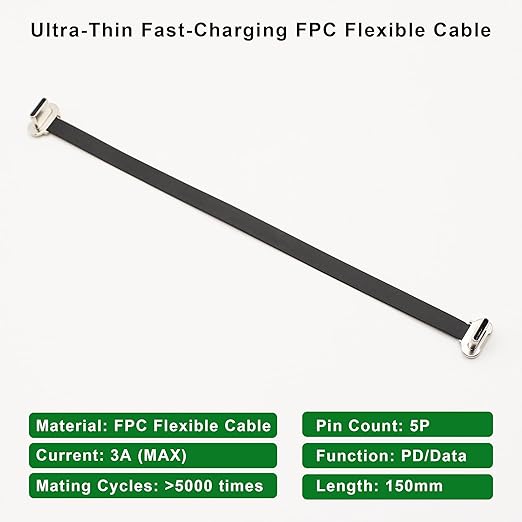 Right Angle USB C Short Flat Cable Dual Angle USB C Male to Male PD 65W Fast Charge Data Cord for Power Banks Phone Tablet(150mm/59in)