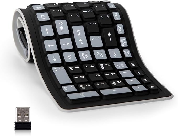 sungwoo Wireless Silicone Keyboard, 2.4GHz Wireless, Foldable Rollup Keyboard, Waterproof, Dustproof and Lightweight, Perfect for PC, Notebook, Laptop and Travel(Black)