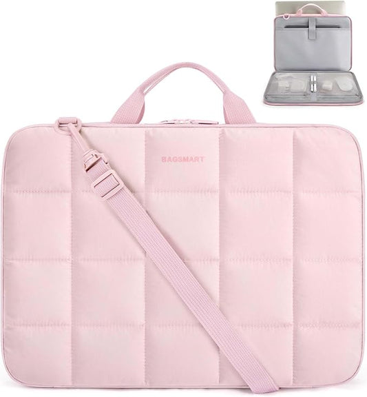 BAGSMART Laptop Case with Handle, Puffy Laptop Sleeve Bag for Women, MacBook Case for Dell, HP, Lenovo, MacBook Air/Pro, 15-15.6 inch, Pink