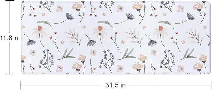 Flowers Extended Big Mouse Pad Large,XL Gaming Mouse Pad Desk Pad,31.5x11.8inch Long Computer Keyboard Mouse Mat Mousepad with 3mm Non-Slip Base and Stitched Edge for Home Office Work