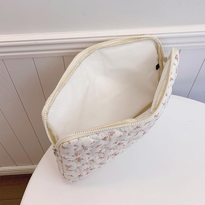 Puffy Laptop Sleeve Case Cute Computer Bag, 14 Inch Flower Printed Quilted Laptop Carrying Cases, Floral Pattern Protective Cover Accessories, Compatible with 13" 14" 15" Notebook