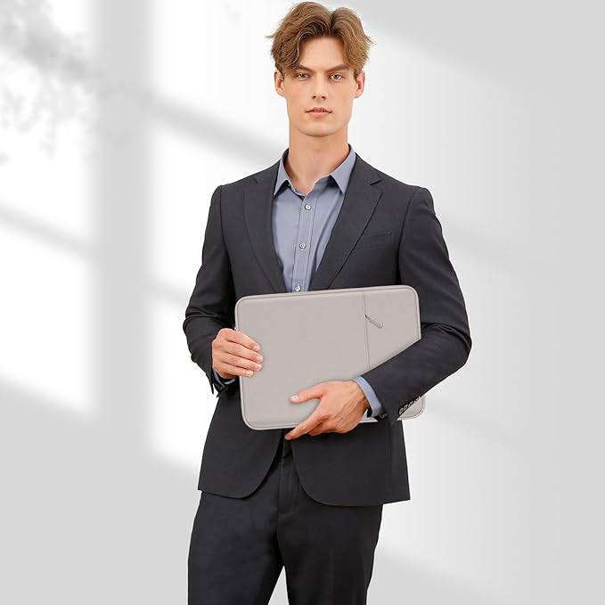 MOSISO Laptop Case 16 inch, 15-15.6 inch Laptop Sleeve Compatible with MacBook Pro 16 M5 M4 M3 M2 M1, HP Acer Dell Lenovo ASUS, Polyester Vertical Computer Sleeve Bag with Pocket, Stone Gray